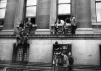students enter Columbia University president's office