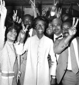 Shirley Chisholm surrounded by her campaign workers after winning the election